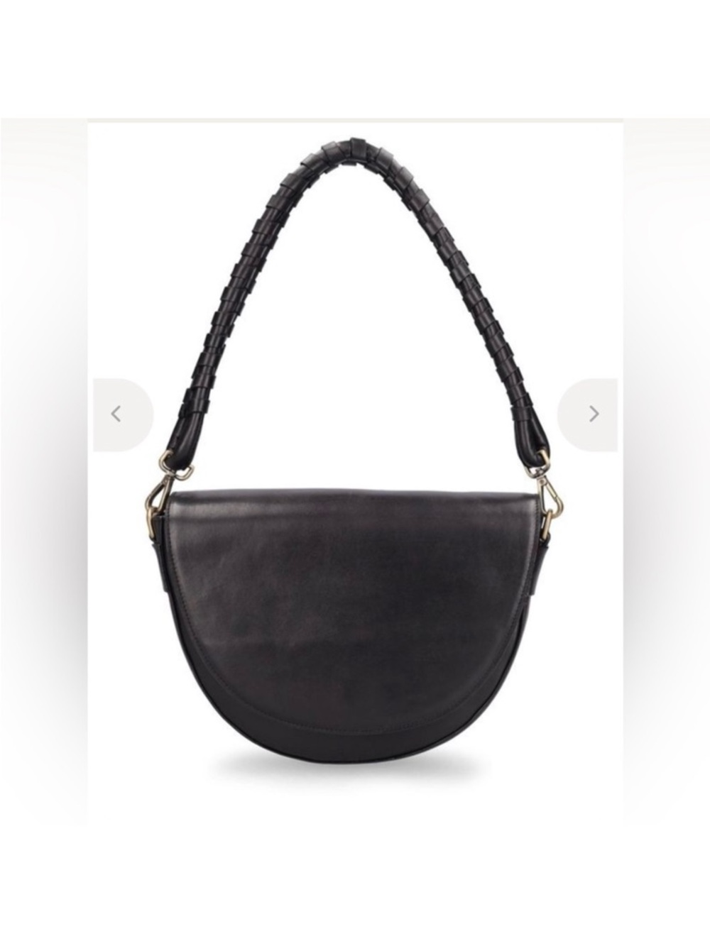 Bemien Half-Moon Black Leather Shoulder Bag with Woven Handle